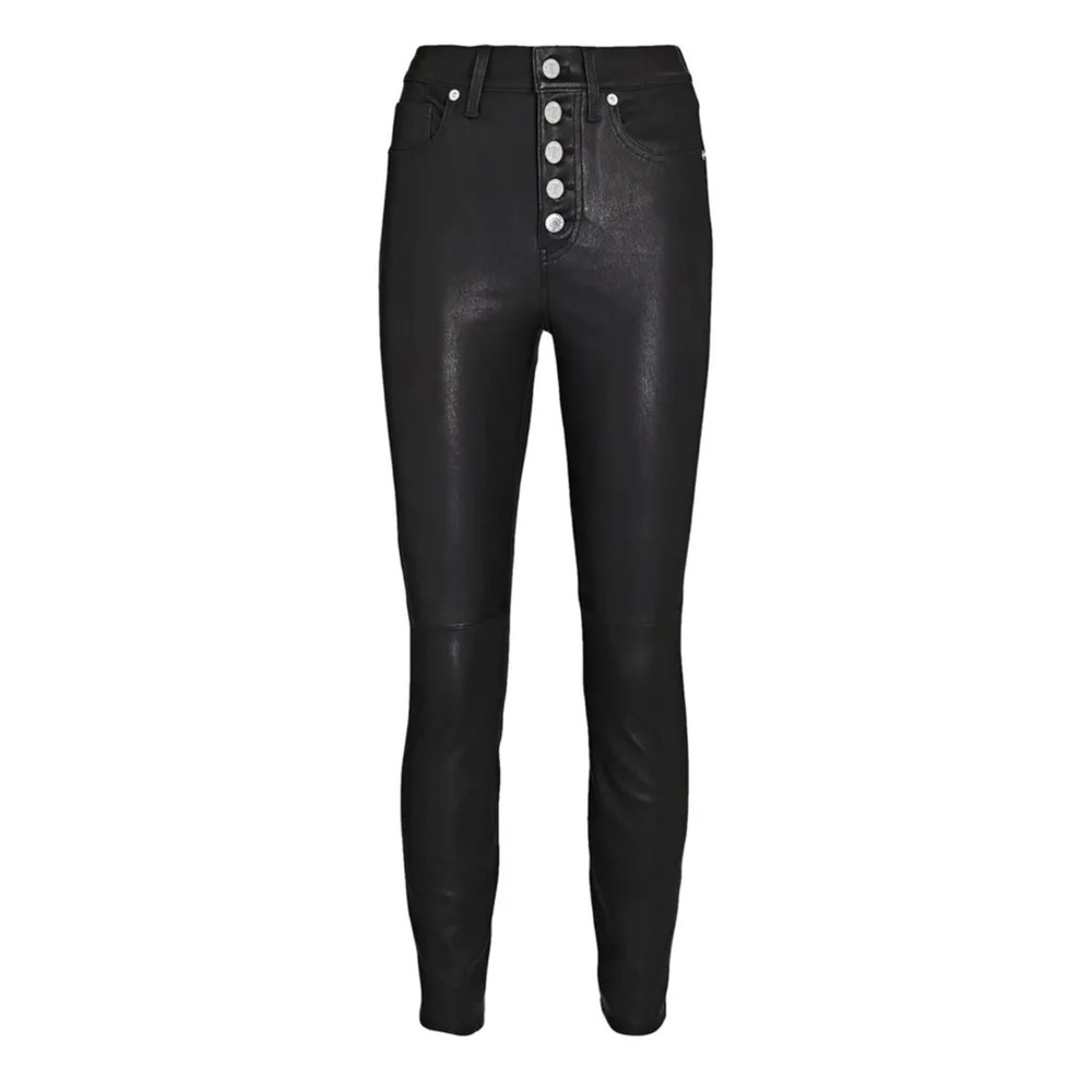 Veronica Beard Black Lamb Skin Skinny Jeans